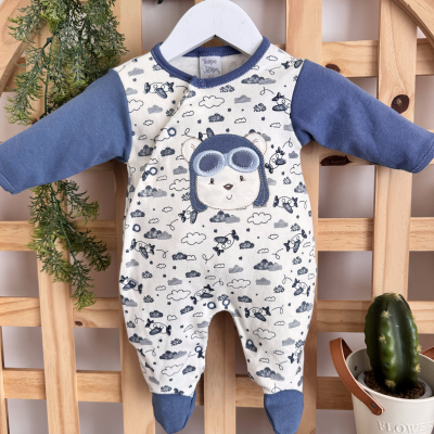 Macacão  Trape Zape - Ursinho Aviador Azul Jeans